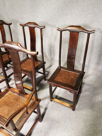 6 x Vintage Oriental Asian Chinese Brown Tallback Yokeback Side Chairs. 2 x armchair / 4 x without armrest.