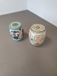 Set of 2 porcelain Chinoiserie garden stools