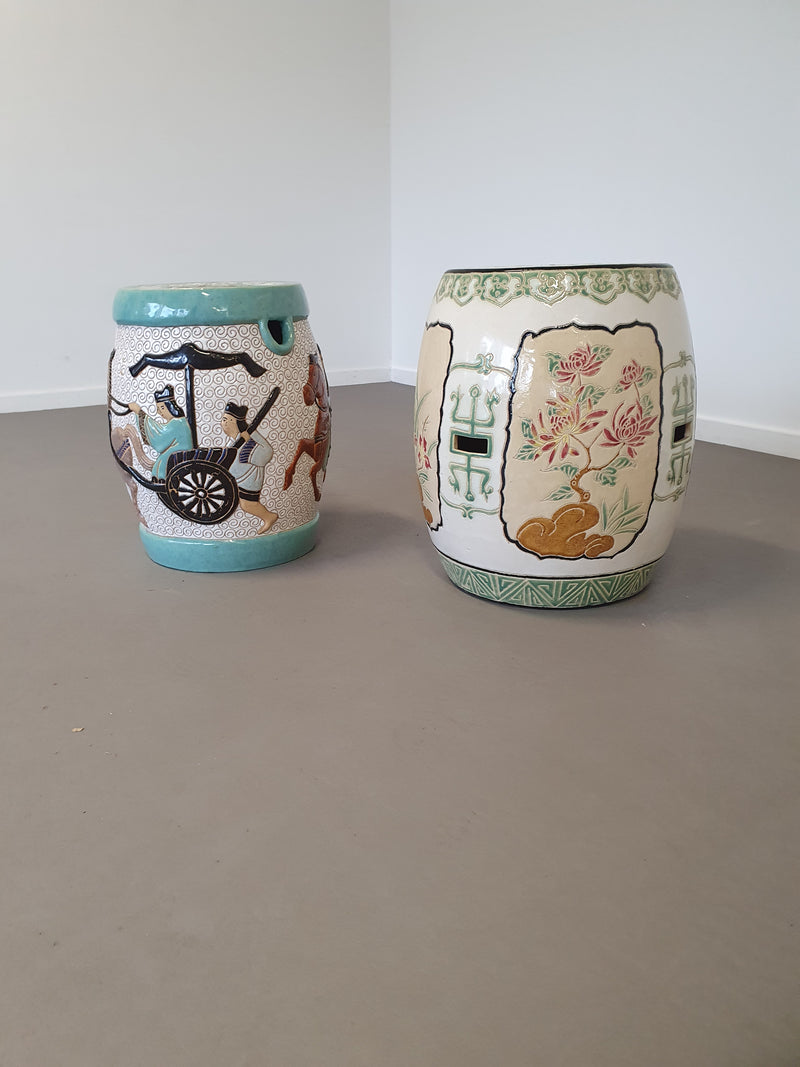 Set of 2 porcelain Chinoiserie garden stools