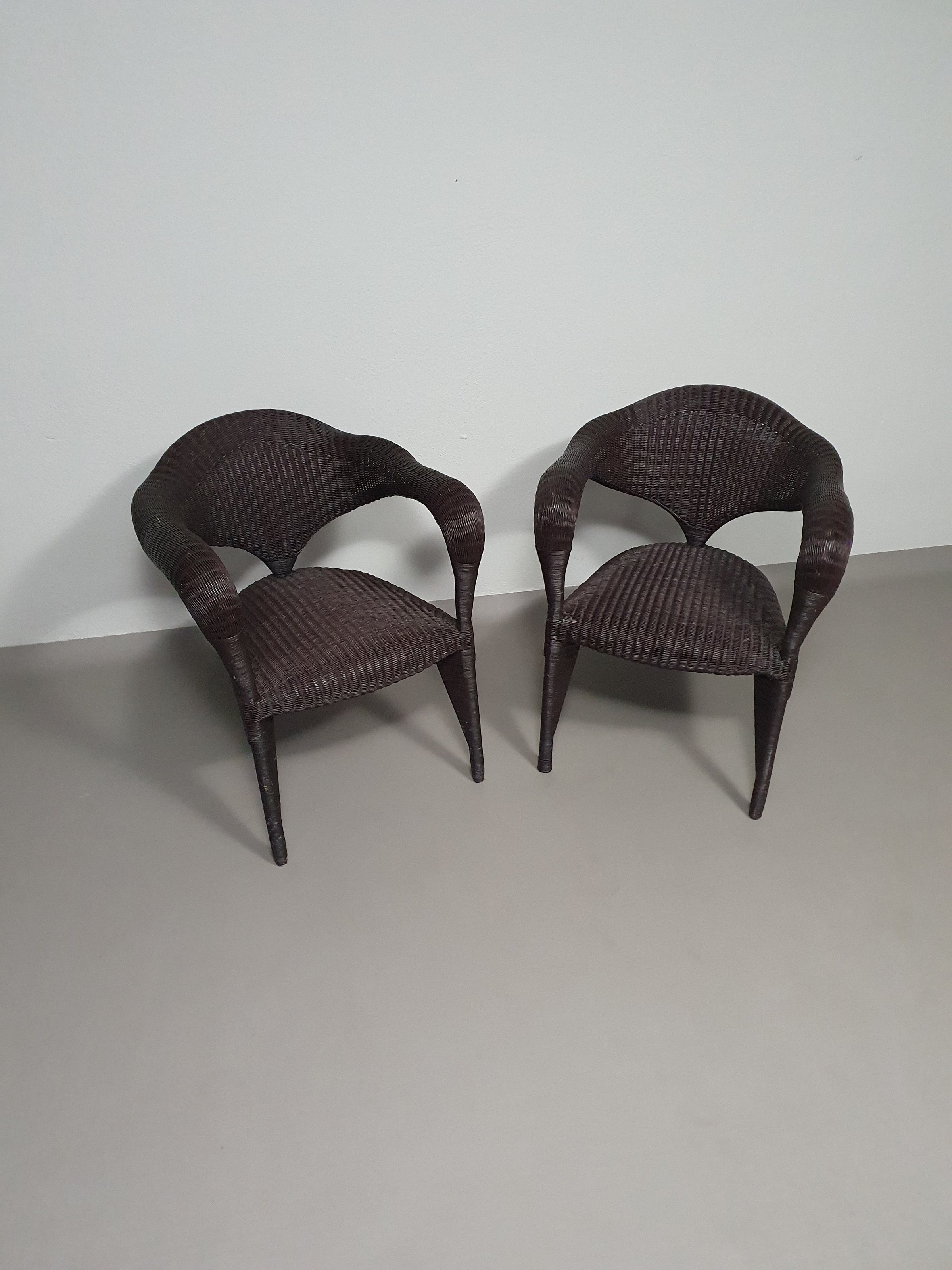 Set of postmodern rattan chairs 80s