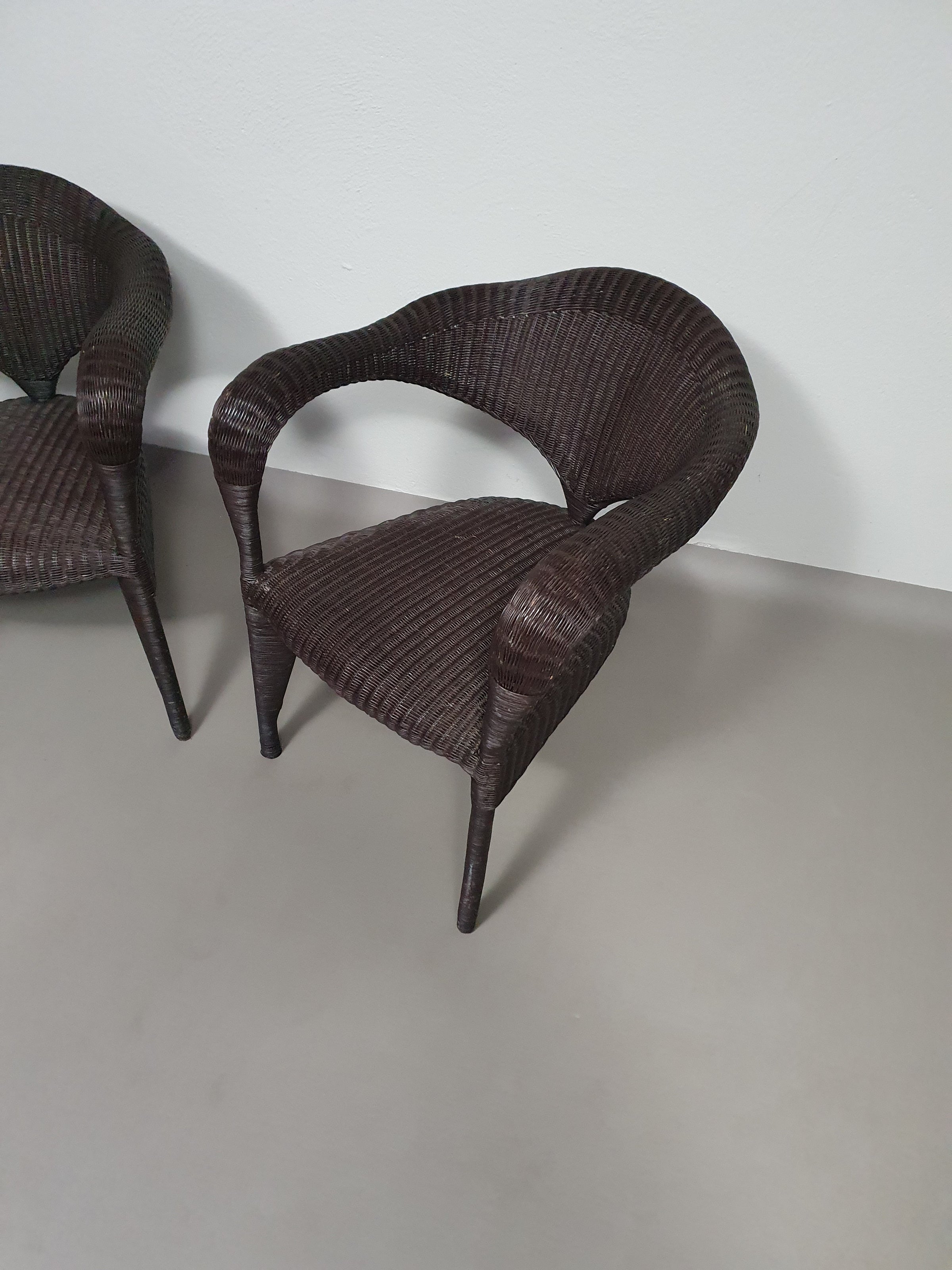 Set of postmodern rattan chairs 80s