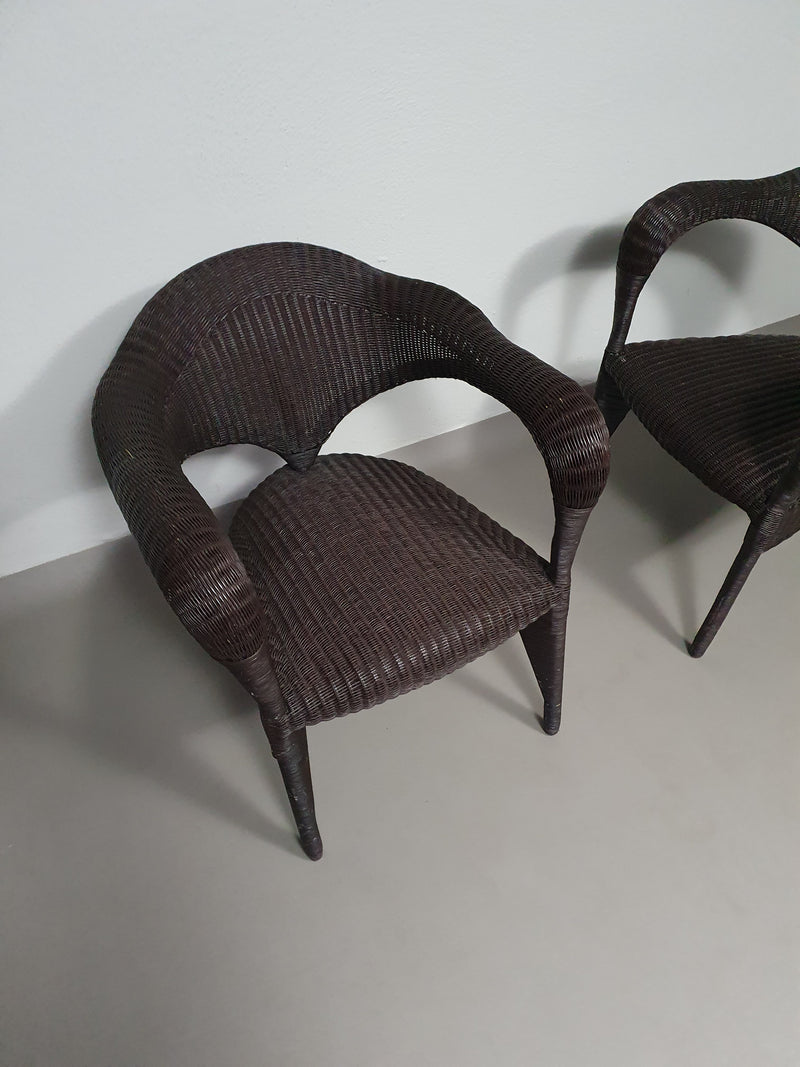 Set of postmodern rattan chairs 80s