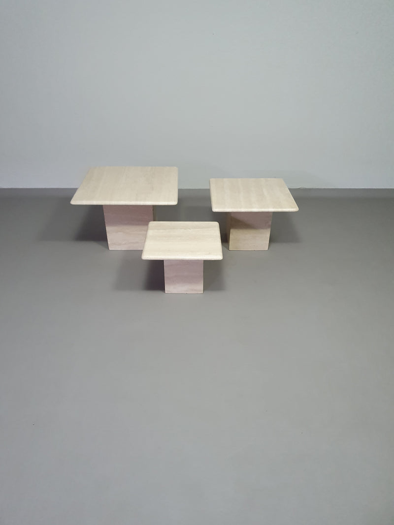 Set of 3 travertine side / coffee tables