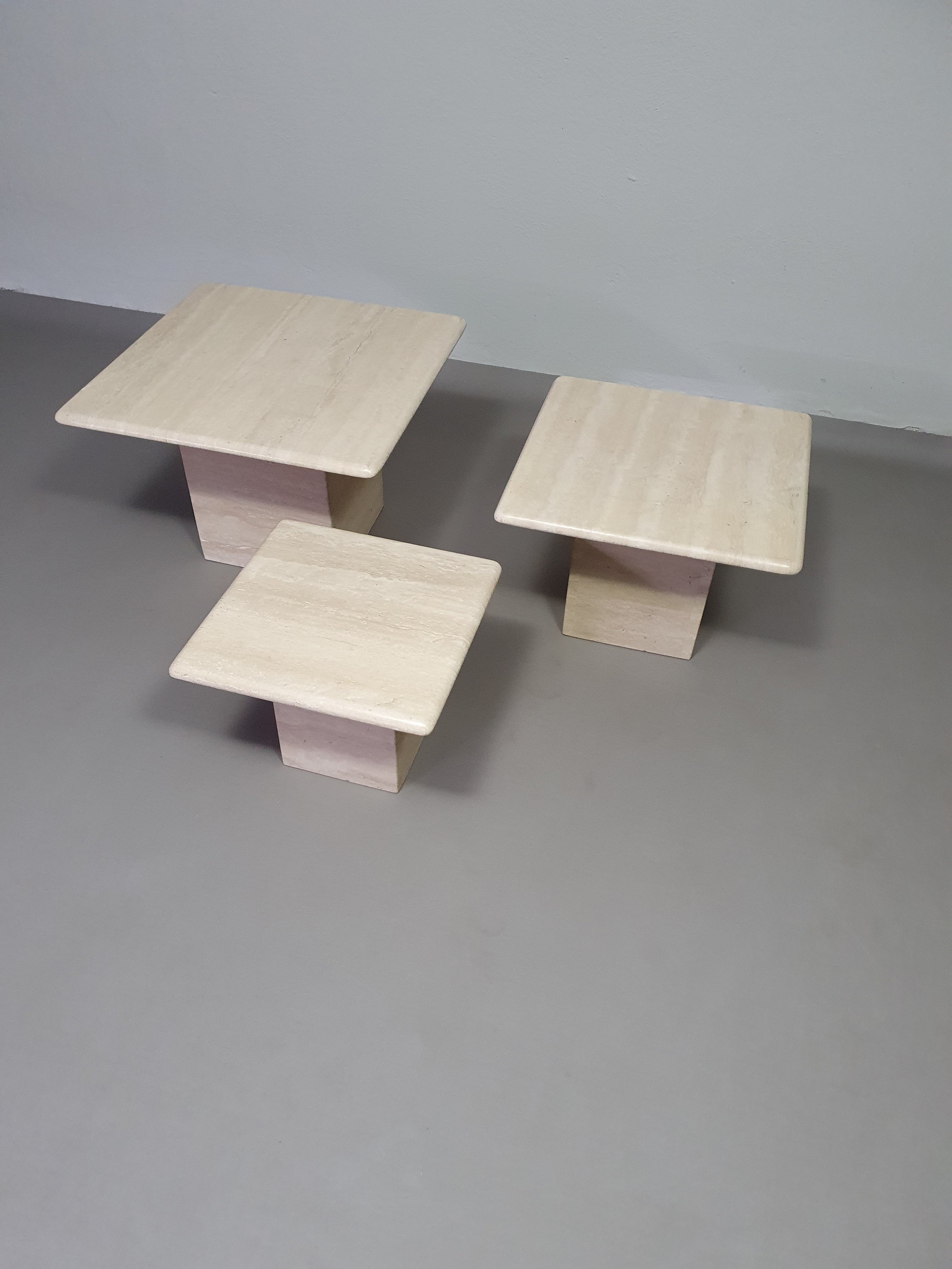 Set of 3 travertine side / coffee tables