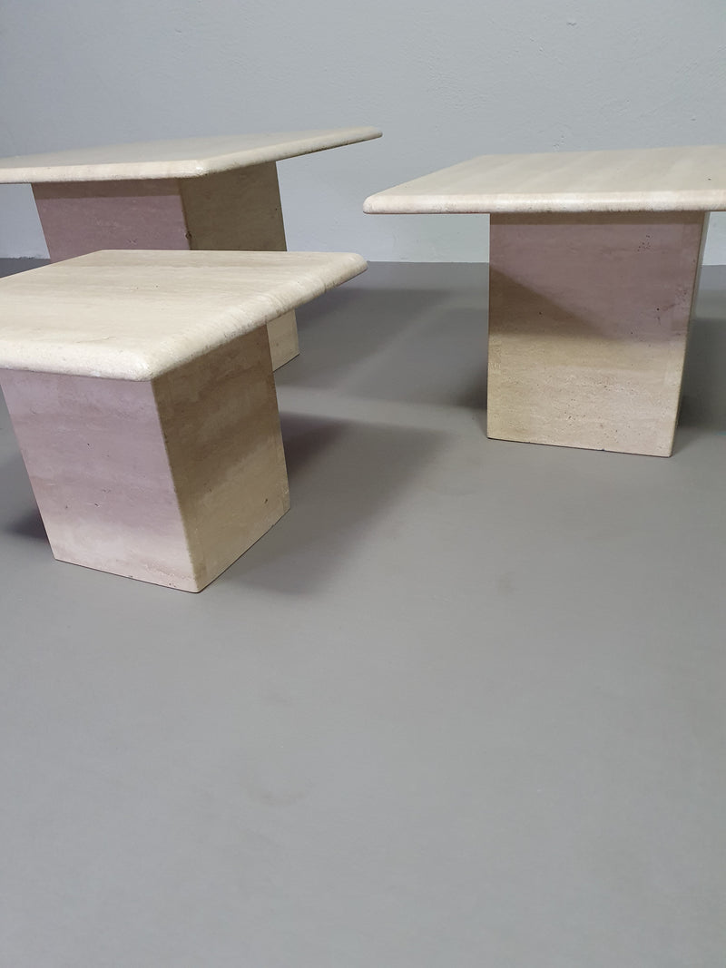 Set of 3 travertine side / coffee tables