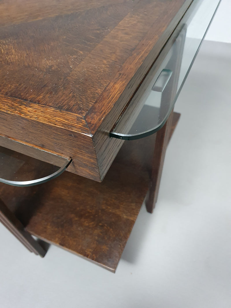 Side table with extendable glass blades. Never seen before / 68 x 68 x 65 height / unfolded 110 x 110