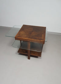 Side table with extendable glass blades. Never seen before / 68 x 68 x 65 height / unfolded 110 x 110