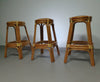 3 x Bamboo stool with leather laces / 70s.