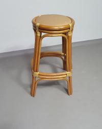 3 x Bamboo stool with leather laces / 70s.