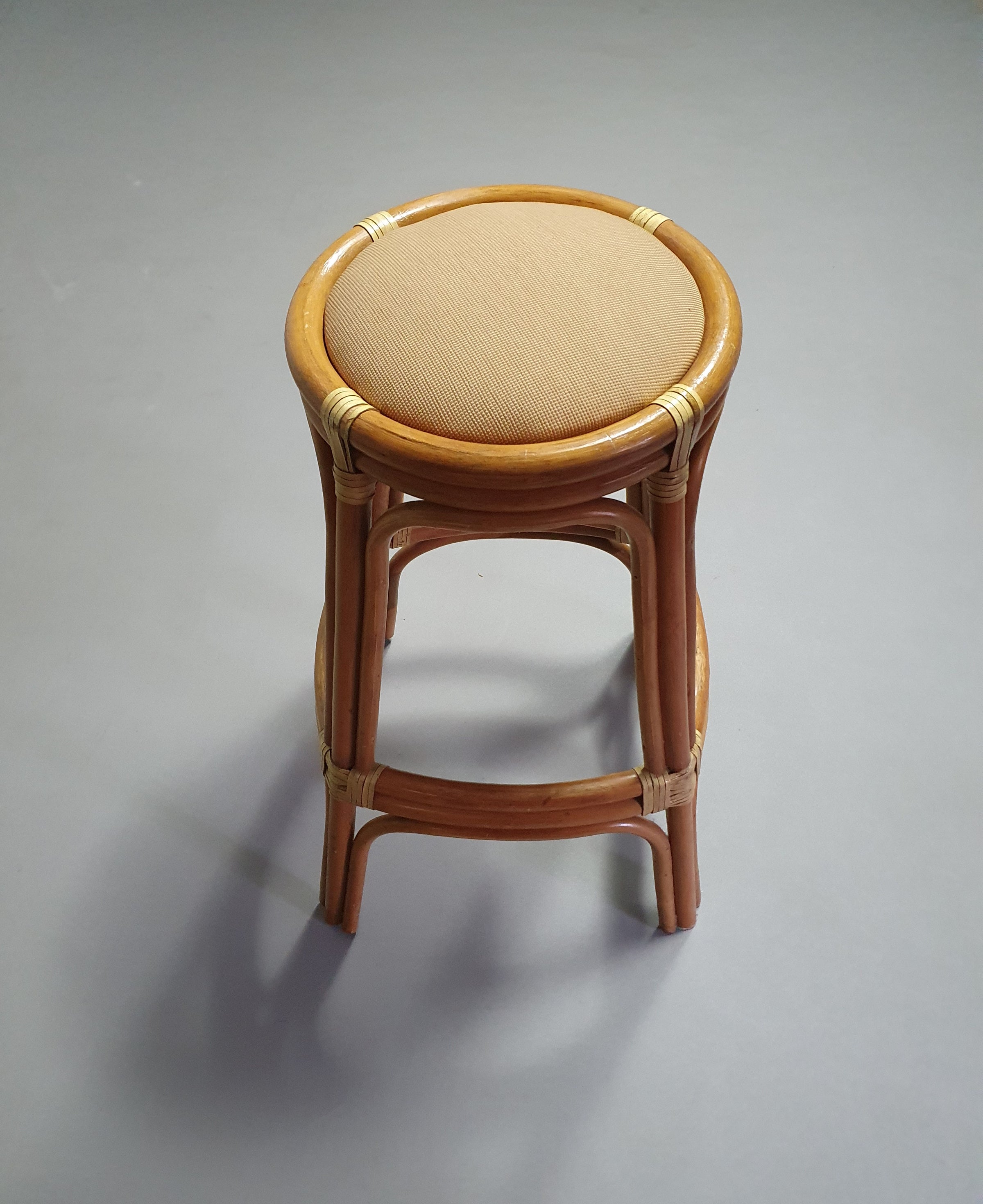 3 x Bamboo stool with leather laces / 70s.