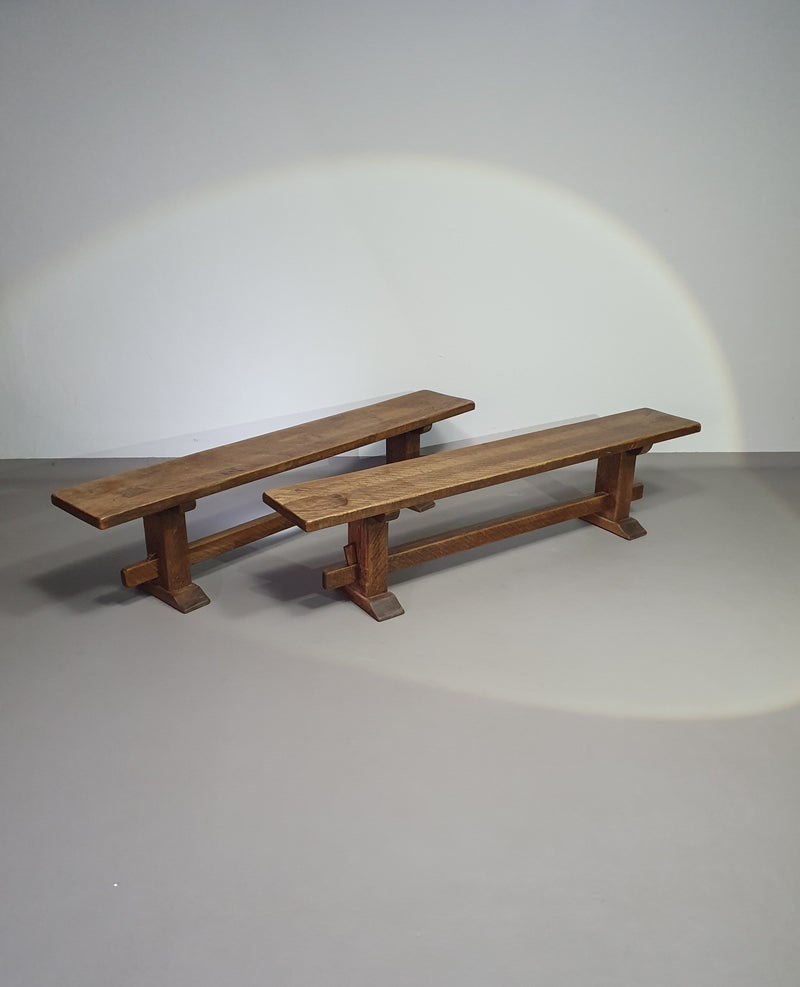 2 brutalist oak benches