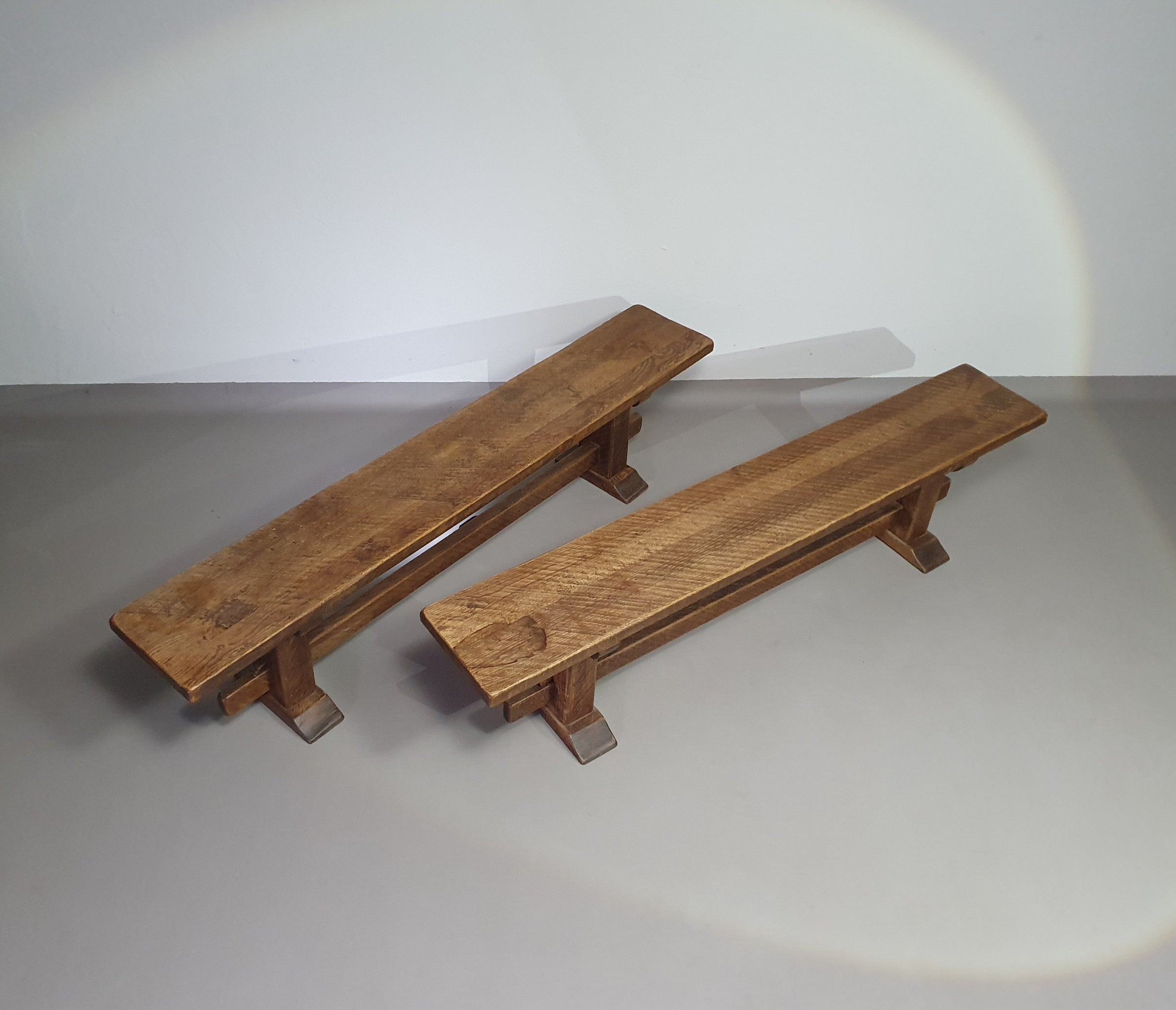 2 brutalist oak benches