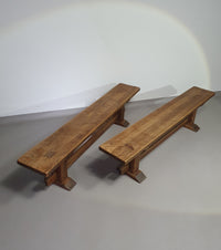 2 brutalist oak benches