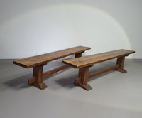 2 brutalist oak benches