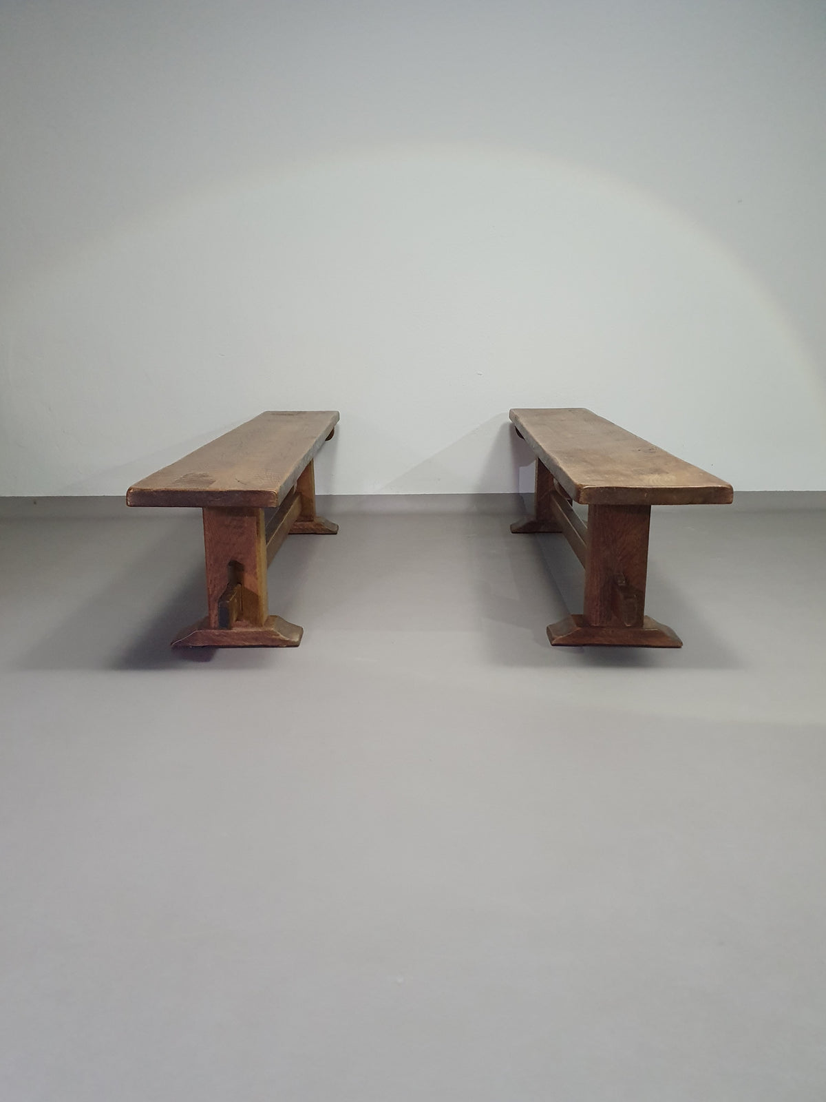 2 brutalist oak benches