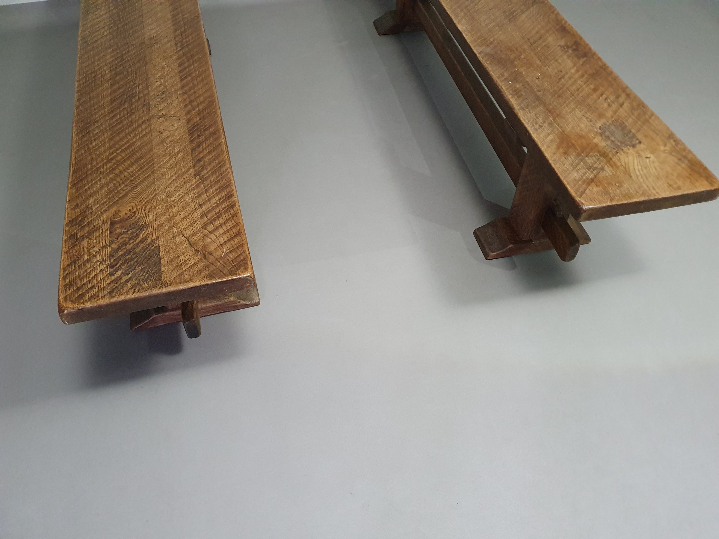 2 brutalist oak benches