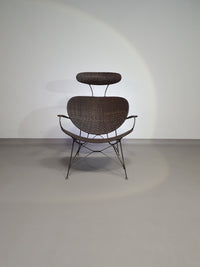 Brown rattan and metal lounge chair by Yuzuru Yamakawa, 1980s