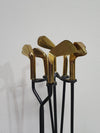 Vintage Set of five Brass Fireplace Tools in Golf Themed Clubs, France circa 1950's