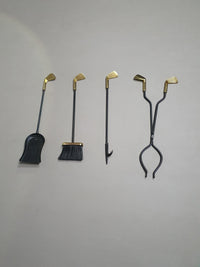 Vintage Set of five Brass Fireplace Tools in Golf Themed Clubs, France circa 1950's