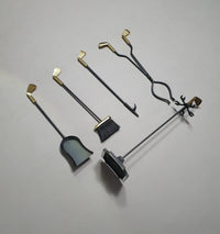 Vintage Set of five Brass Fireplace Tools in Golf Themed Clubs, France circa 1950's