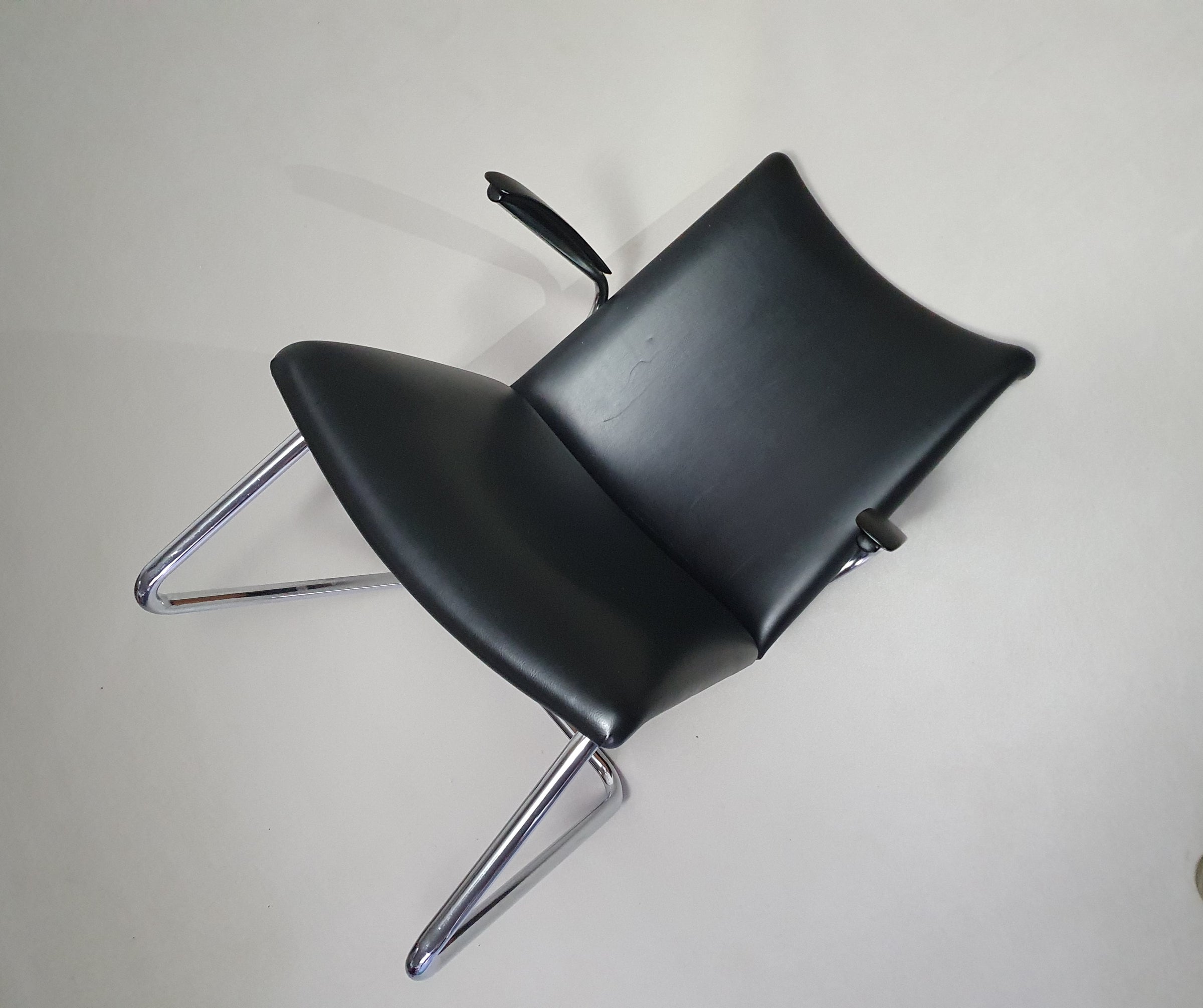 Vintage Dutch Design arm chair De Wit Model 4014 with vinyl upholstery. 