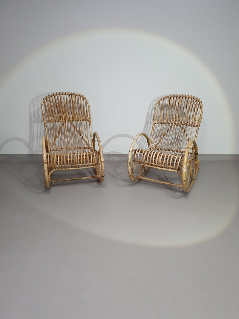rattan / bamboo rocking chairs rohe noordwolde 70s