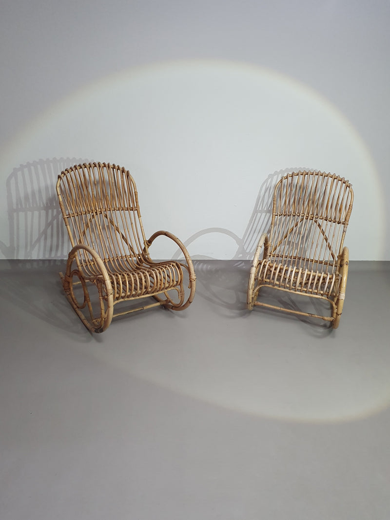 rattan / bamboo rocking chairs rohe noordwolde 70s