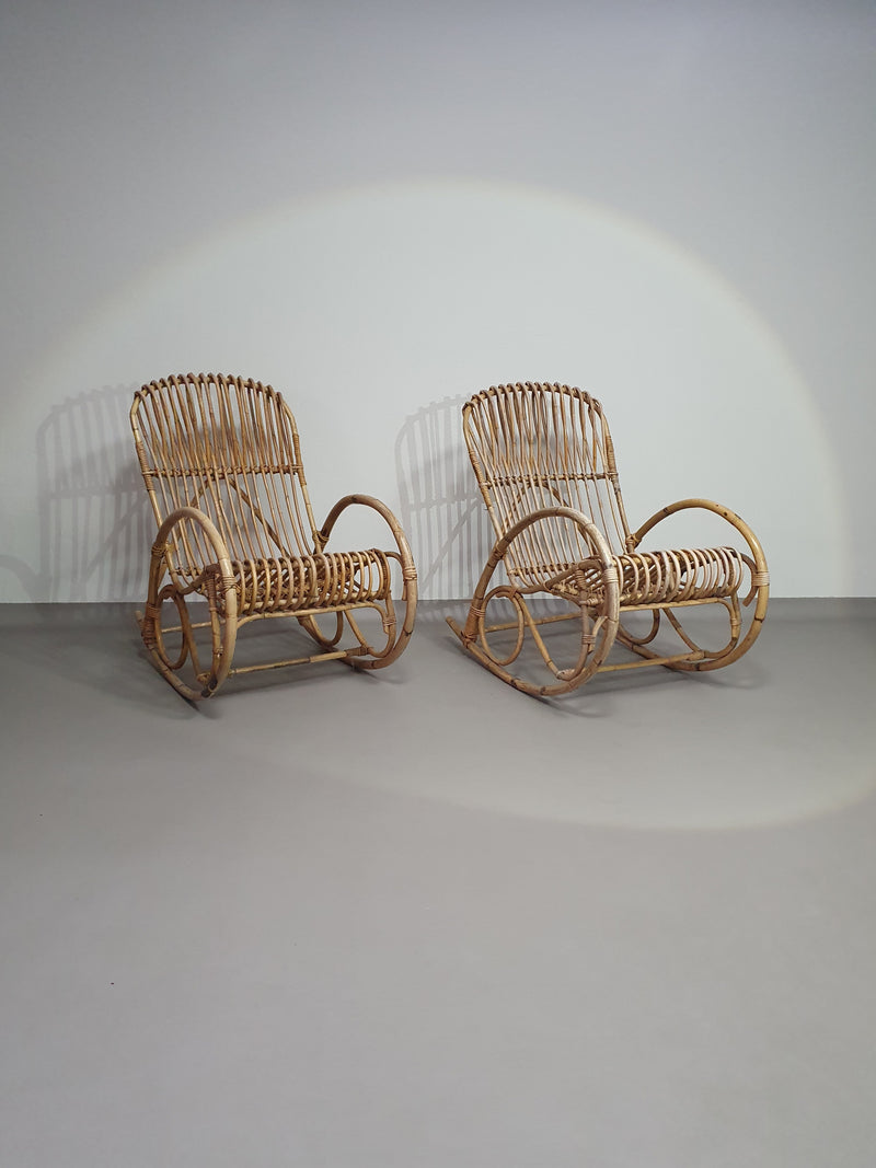 rattan / bamboo rocking chairs rohe noordwolde 70s