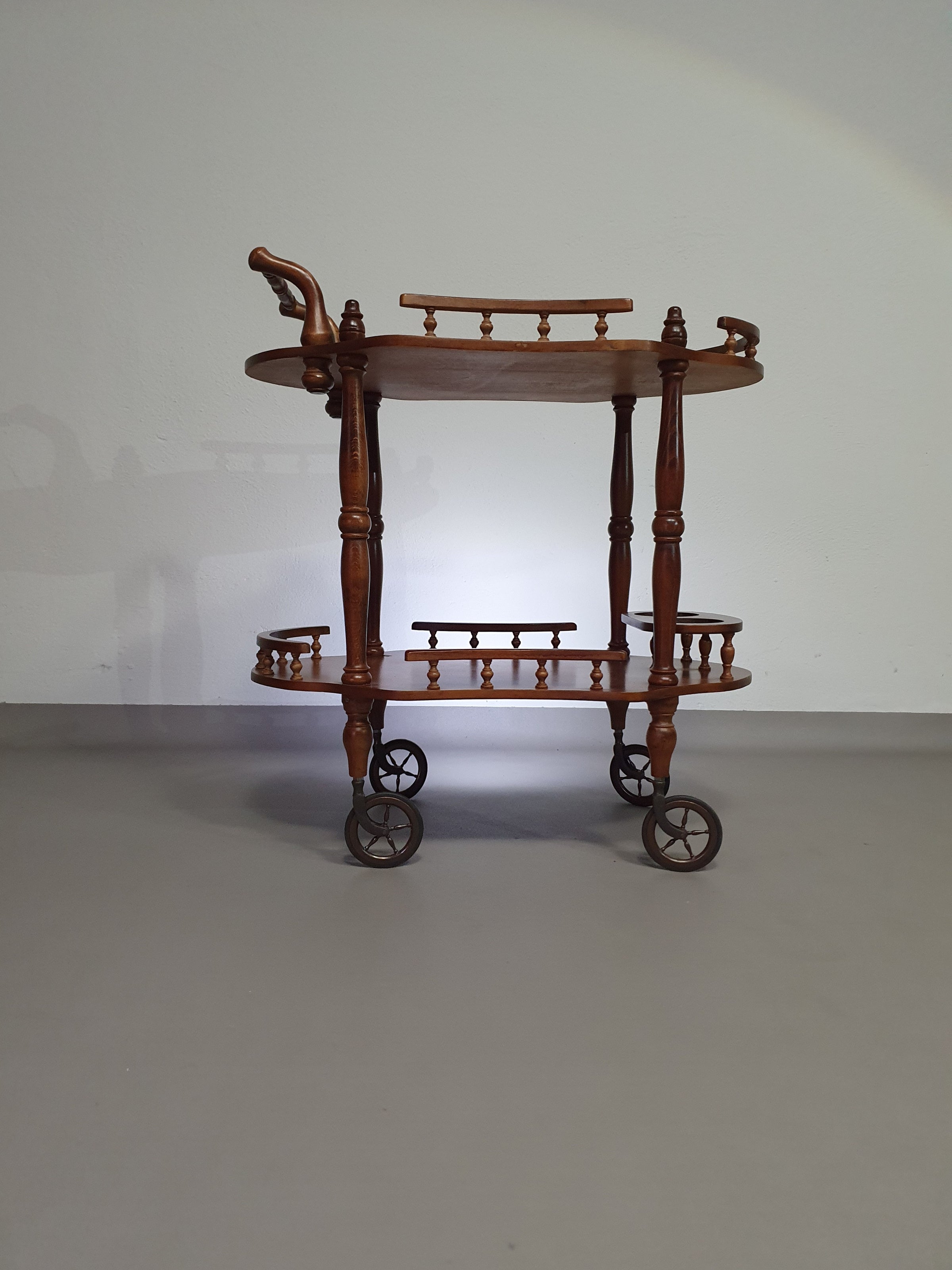 Wooden regency tea table on wheels 1960's