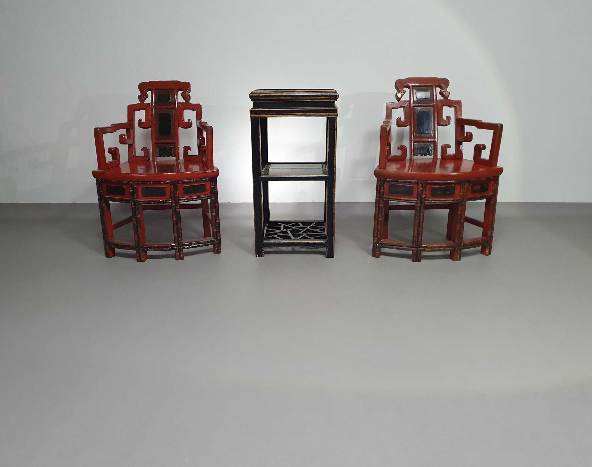 French Chinois altar chairs and side table