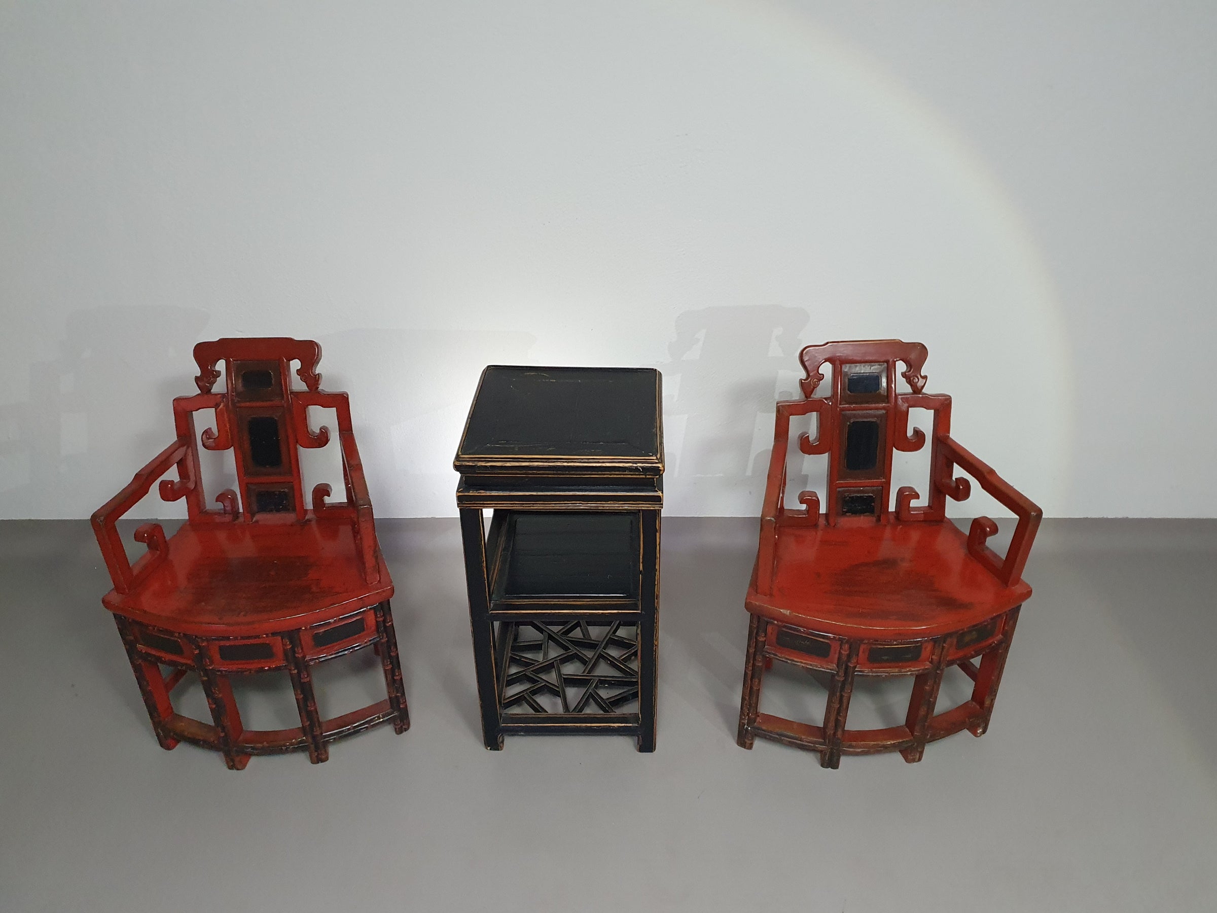 French Chinois altar chairs and side table