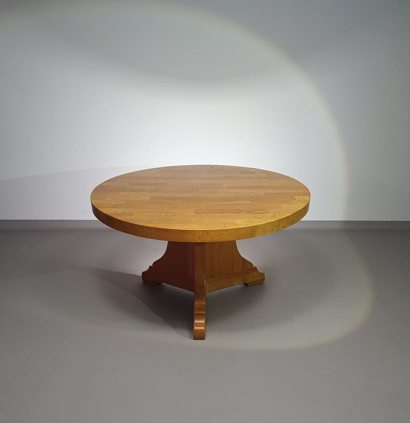 Blonde oakwood brutalist dining table 1970's