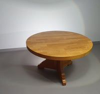 Blonde oakwood brutalist dining table 1970's