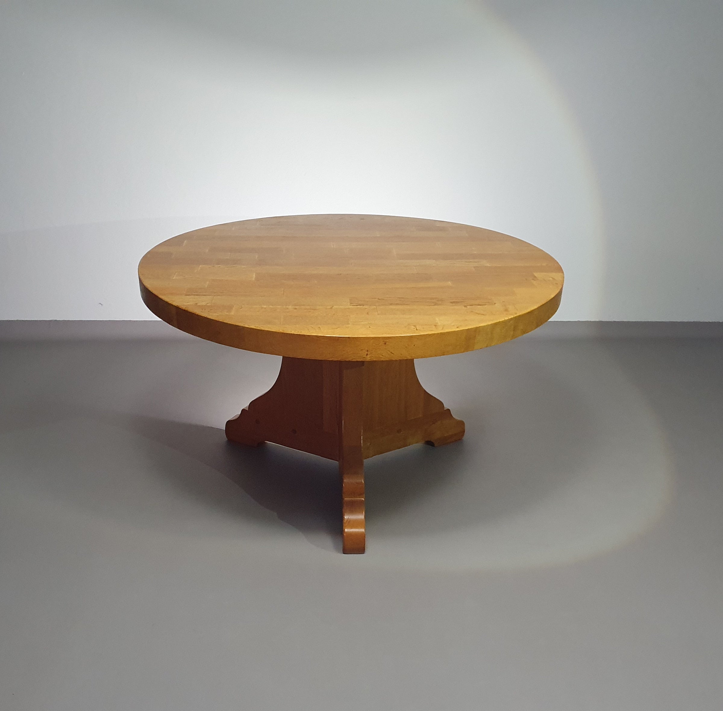 Blonde oakwood brutalist dining table 1970's