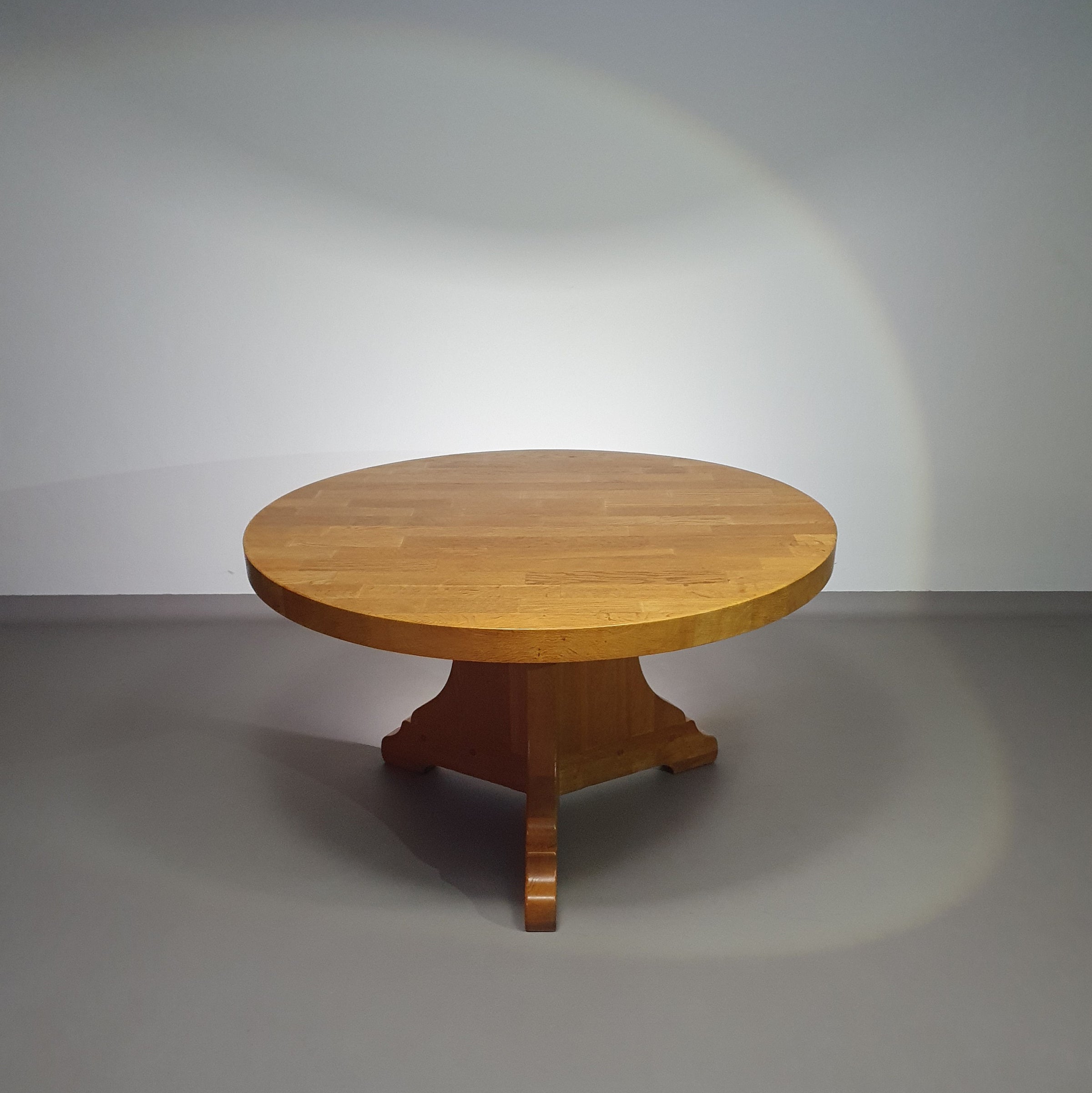 Blonde oakwood brutalist dining table 1970's