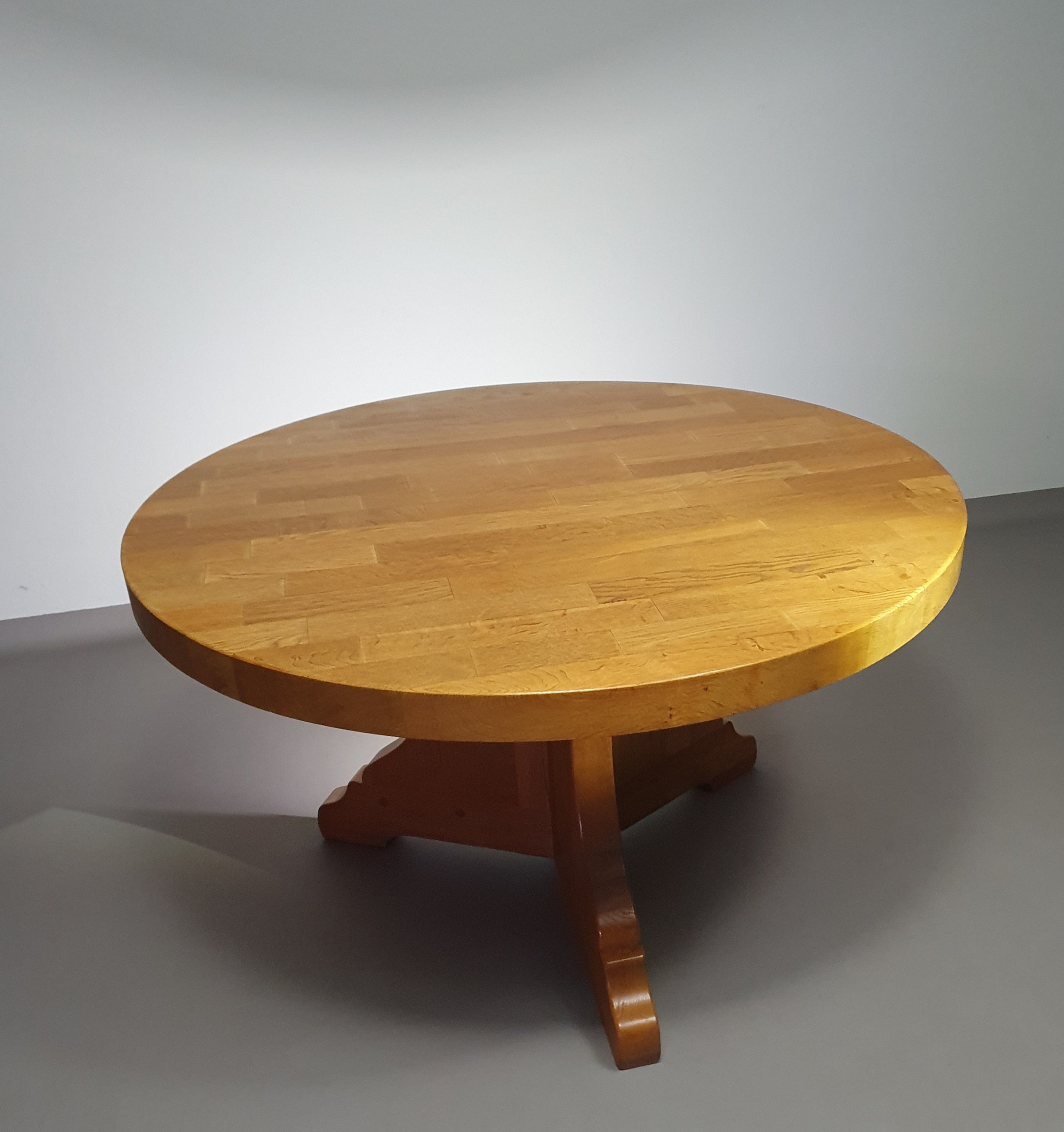 Blonde oakwood brutalist dining table 1970's