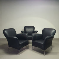 3-x-rare-fauteuil-model-turn-black-leather-bert-plantagie-in-mint-condition