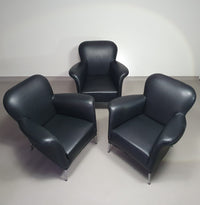 3 x rare Fauteuil/ model Turn /black leather / Bert Plantagie in mint condition.