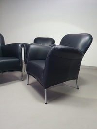 3 x rare Fauteuil/ model Turn /black leather / Bert Plantagie in mint condition.