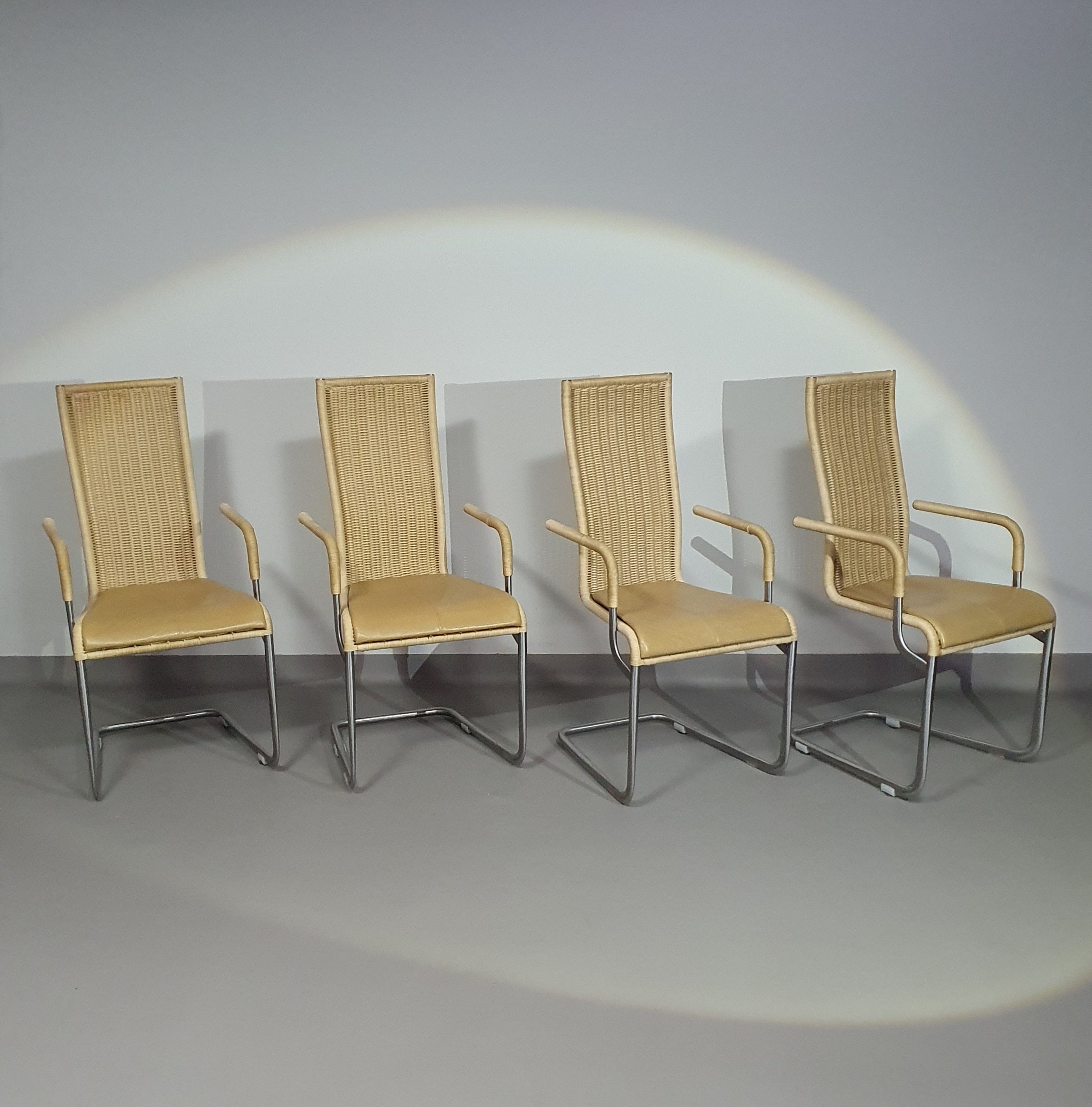 SET OF 4 'B25' WICKER DINING CHAIRS BY AXEL BRUCHHÄUSER FOR TECTA, GERMANY 1980S
