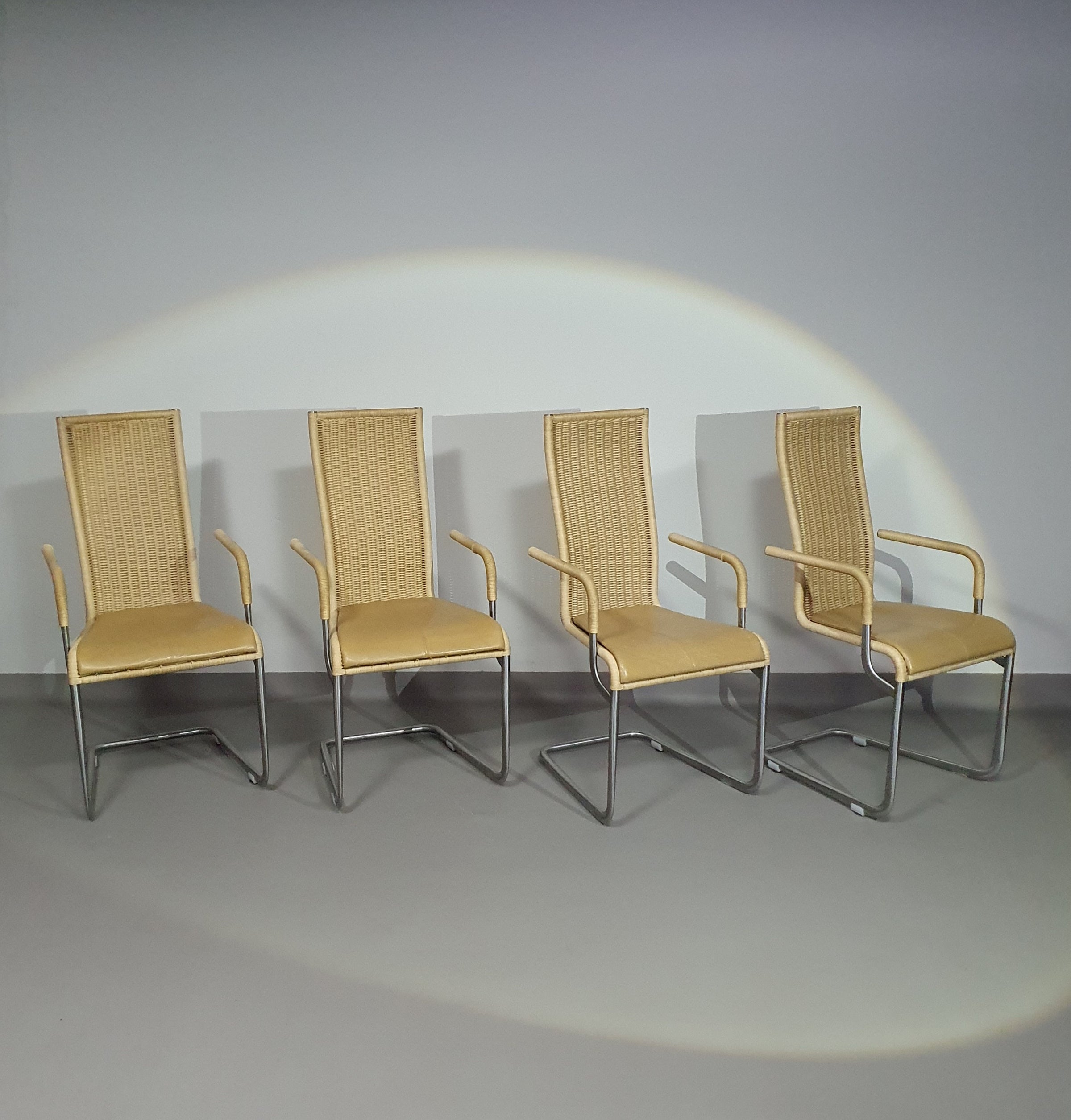 SET OF 4 'B25' WICKER DINING CHAIRS BY AXEL BRUCHHÄUSER FOR TECTA, GERMANY 1980S