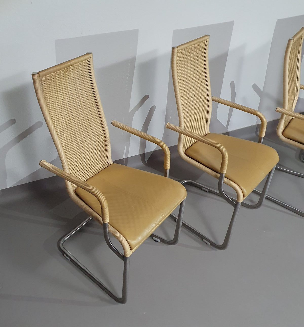 SET OF 4 'B25' WICKER DINING CHAIRS BY AXEL BRUCHHÄUSER FOR TECTA, GERMANY 1980S