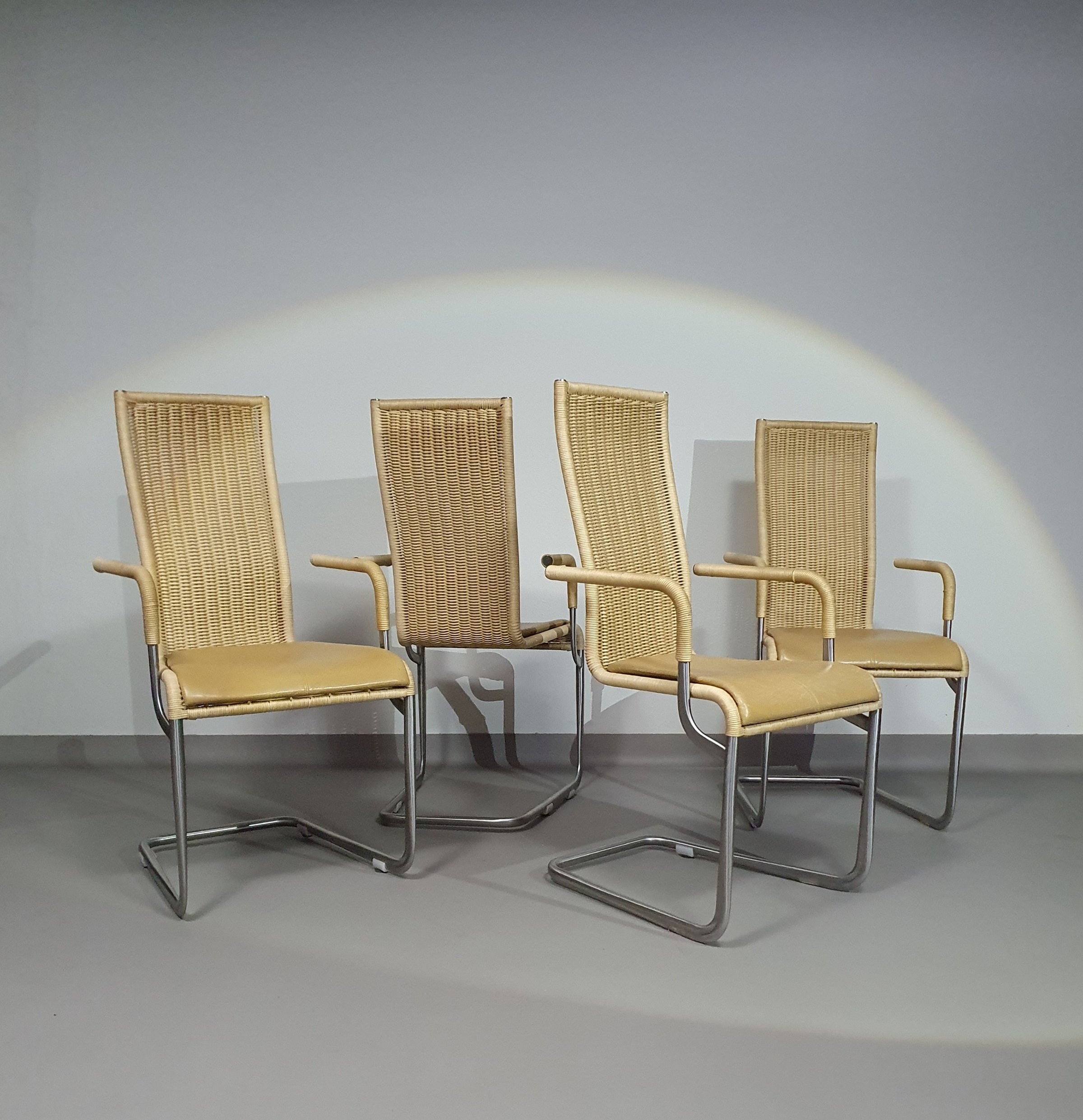 SET OF 4 'B25' WICKER DINING CHAIRS BY AXEL BRUCHHÄUSER FOR TECTA, GERMANY 1980S