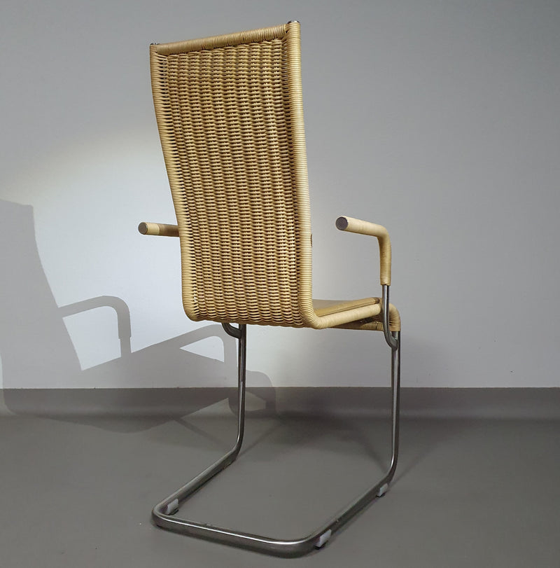 SET OF 4 'B25' WICKER DINING CHAIRS BY AXEL BRUCHHÄUSER FOR TECTA, GERMANY 1980S