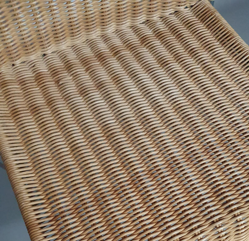 Stacking wicker, rattan chairs (4) model S.21 on a chromed steel structure. Designed by Tito Agnoli