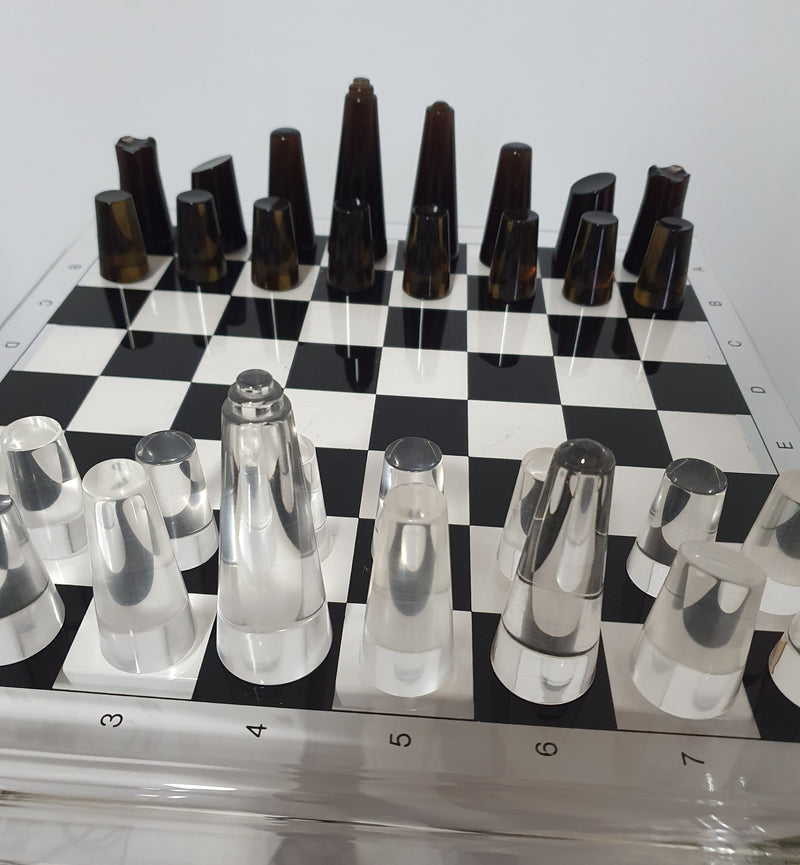 Acrylic transparant / lucite chessboard 1980s / chess game