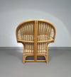 Oversized rattan / bamboo lounge chair with original cushions. 1970s