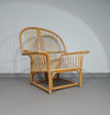 Oversized rattan / bamboo lounge chair with original cushions. 1970s