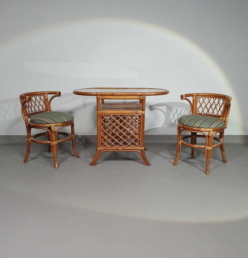 Rattan / bamboo Balcony side table / chairs set 1970s.