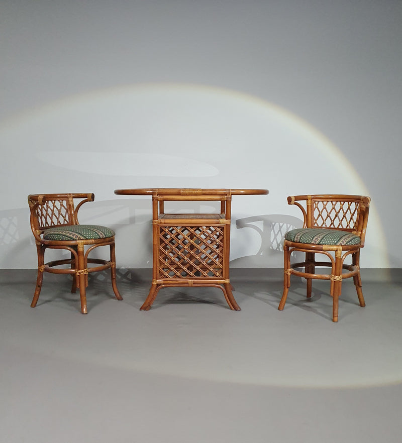 Rattan / bamboo Balcony side table / chairs set 1970s.